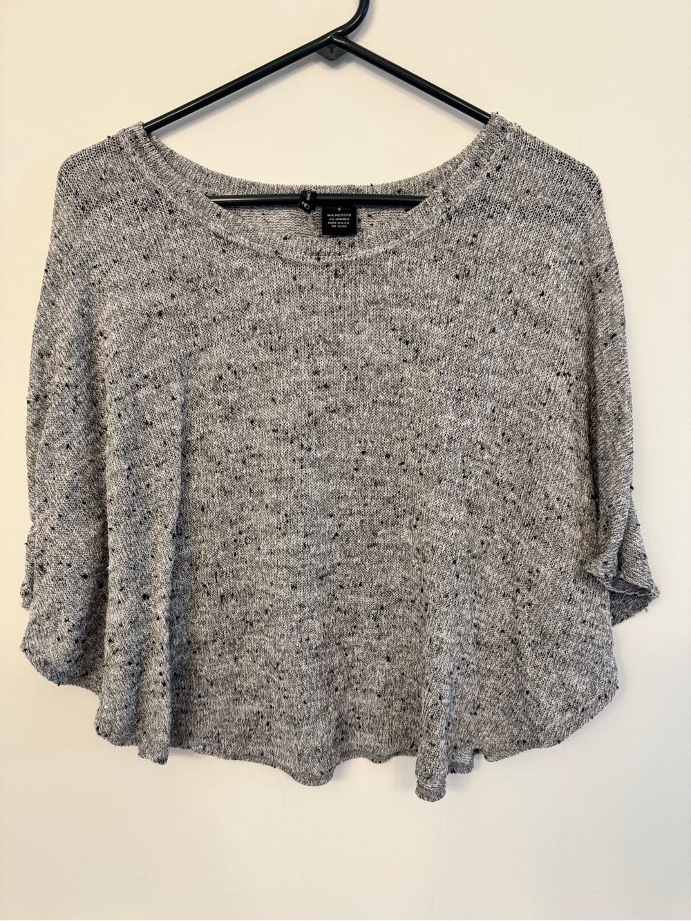 new directions Gray Speckled Knit Short-Sleeve Sweater Small